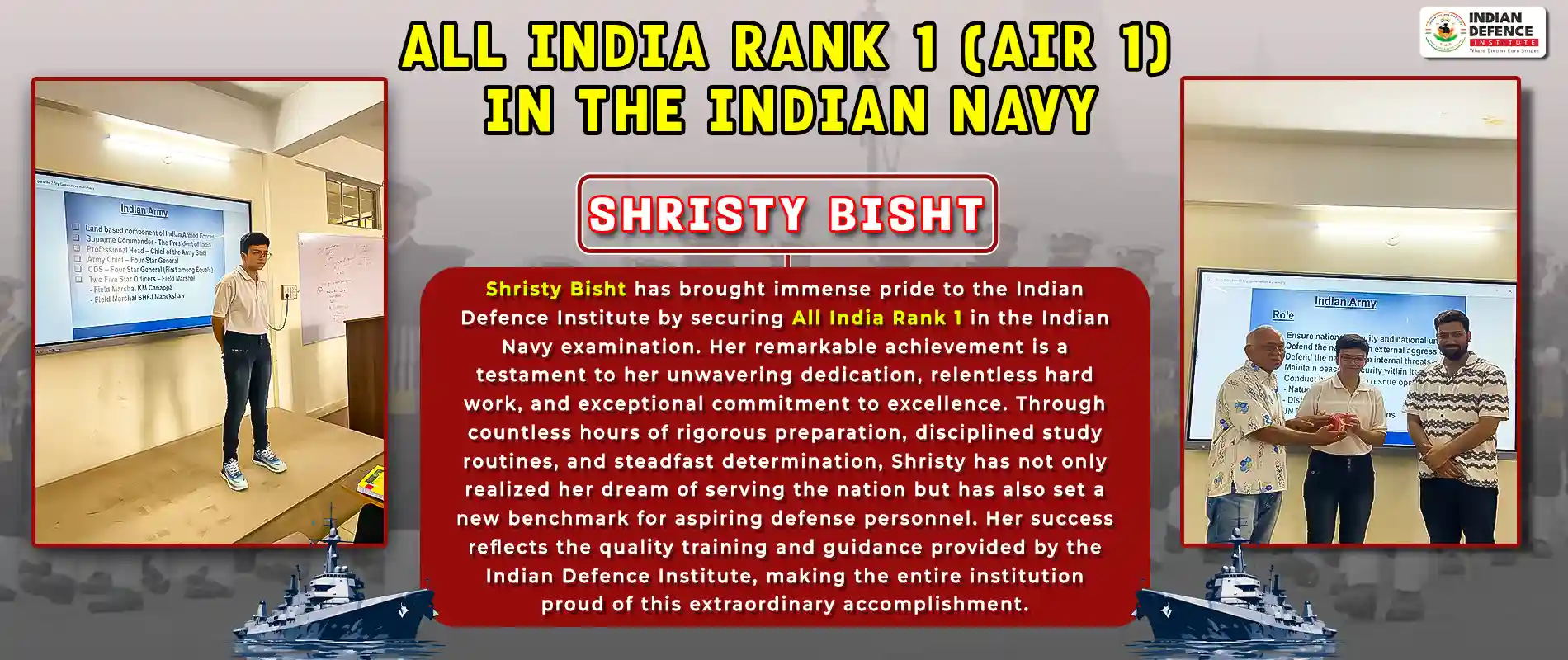 Shristy Bisht (AIR 1) Indian Navy - Student of Indian Defence Institute ( Best NDA Coaching in Dehradun)