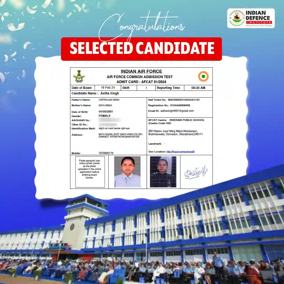 Selected Student of Indian Defence Institute - Best NDA Coaching in Dehradun