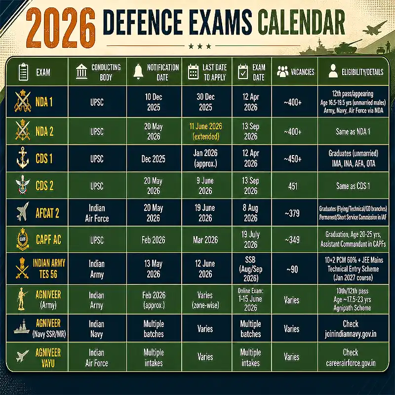 2026 defence exams calendar