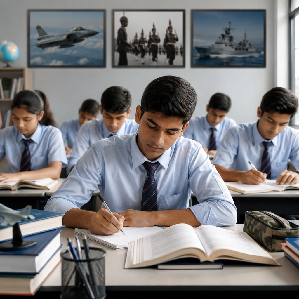 Defence Aspirants studying inside the classroom of defence academy